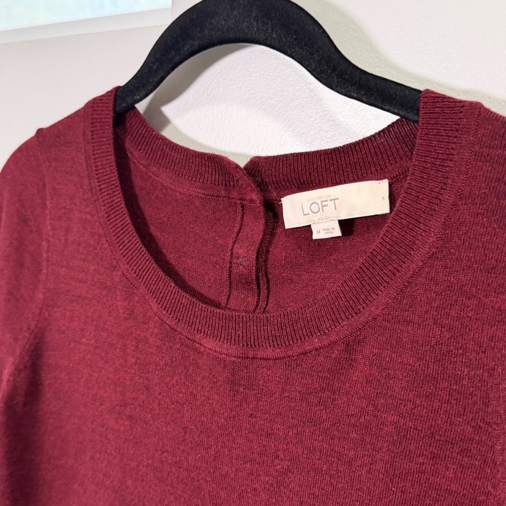 LOFT Wool Blend Minimalist Fall Sweater (M) Button Detail 3/4 Sleeve Office - Picture 5 of 11